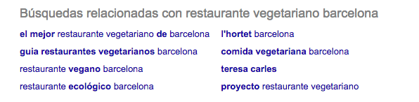 Cómo buscar palabras clave para tu blog - Búsquedas relacionadas Google - restaurante vegetariano Barcelona