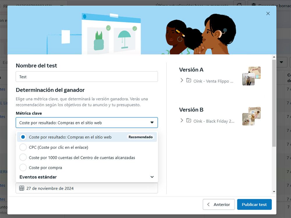 metricas test ab meta